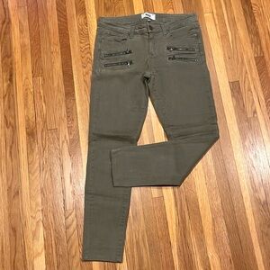Paige olive jeans with zipper detail